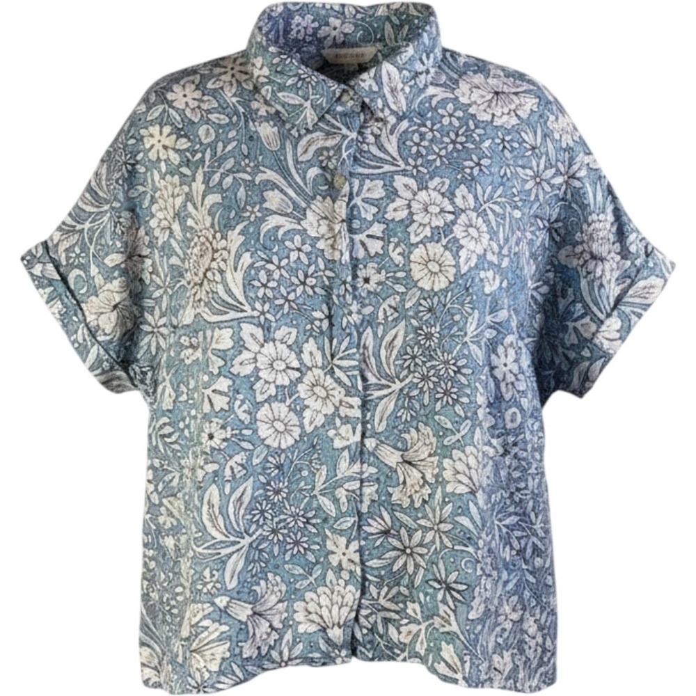 Rachel Ashwell Floral Linen Button Front Shirt Small Cottage Coastal Shabby Chic